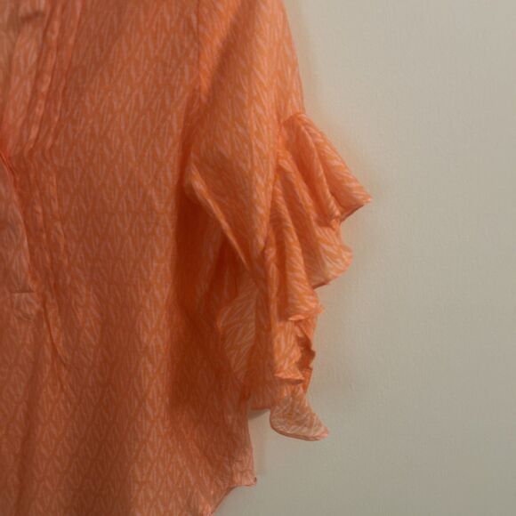 Vince Camuto Sheer Ruffle Sleeve Boho Top Women’s Small Orange Cover-Up - Picture 4 of 6